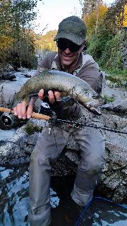 Rok and Marble trout, September,Slovenia fly fishing
